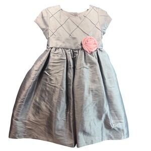 Marmellata Classics Dress Kids 3T Silver Quilted Rosette Formal Party Princess